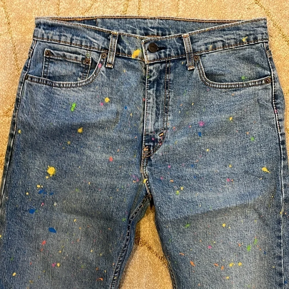 🇪🇸🐠Levi’s 505 jorts splatter paint cut-off jean shorts blue Waist 32